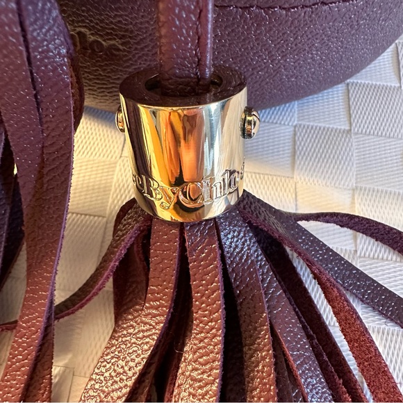 See by Chloé logo-debossed leather bucket bag. Burgundy and tan. New w/o tags - Picture 7 of 9